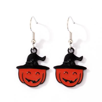 China BOHEMIA Halloween Props Oil Horror Skull Pumpkin Witch Spider Bat Hand Painted Drip Zinc Alloy Earrings for sale