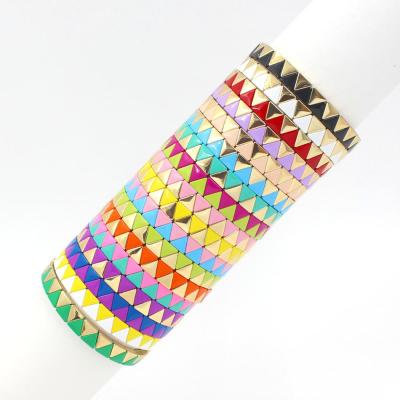 China Hot Selling Rainbow Tile Bohemian Rainbow BOHEMIA Stackable Enamel Bangle Handwoven V-Bracelet for Men and Women Zinc Alloy for sale