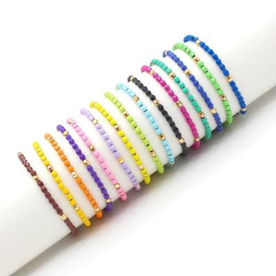 China Wholesale Enamel Bohemian Bead Bangle BOHEMIA Rainbow Bracelet Elastic Laminated Cylindrical Tip Tile Tube Bracelet for sale