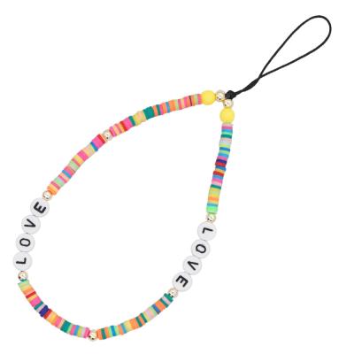 China Bohemian geometric acrylic mixed color soft pottery beads letter love lanyard BOHEMIA mobile phone anti-lost chain for sale