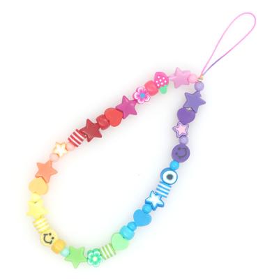 China BOHEMIA cell phone hole the big love Bohemian female five-pointed heart star chain hole beads smiling pottery soft color cell phone lanyard for sale