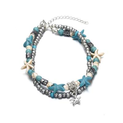 China European and American BOHEMIA creative anklet fashion personality starfish rice bead beach multilayer wholesale for sale