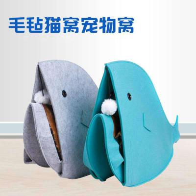 China 2022 viable new product felt for colorful cat and small dog use house sharks form cute cat nest for sale