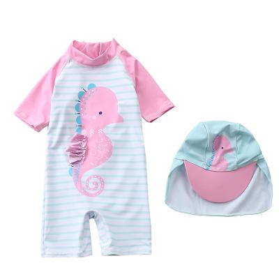 China New Children's Swimsuit Girls Sun Block Quick-Drying Sun Block Child Swimwear One-piece Breathable Short Sleeved Surfing Hat for sale