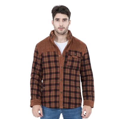 China OEM Breathable Design Men's Casual Lumberjack Plaid Flannel Fur Long Sleeve Striped Button Shirt Warm Jacket for sale