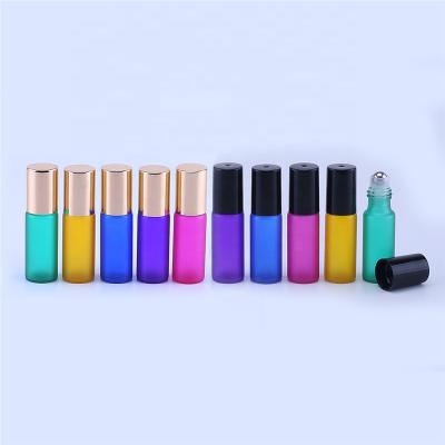 China Personal Care 5ml Frosted Colored Glass Essential Oil Roll On Bottle With Stainless Steel Trackball for sale