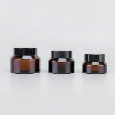 China Personal Care Luxury Cosmetic Packaging Jar 15G 30G 50G Shoulder Cream Amber Brown Glass Diagonal Glass Jar For Cream for sale