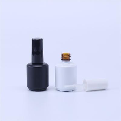 China Personal Care 15ml White Empty Black Gel Nail Polish Glass Bottle With Brush For Manicure Oil for sale