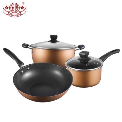 China Sustainable Cooking Tools 3 Pieces Non Stick Iron Pots And Pans Kitchen Cookware Set for sale