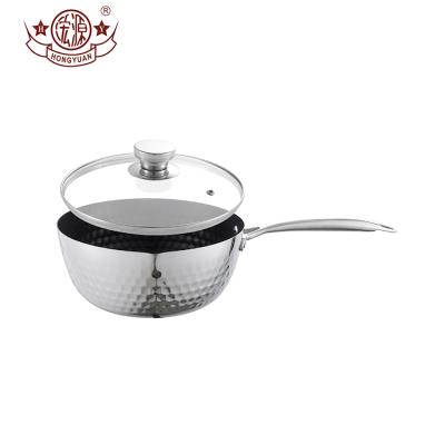 China Stocked Kitchen Milk Pot Stainless Steel Boiling Bottom Saucepan With Glass Lid for sale