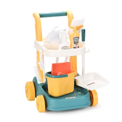 China 11pcs Cleaning Toy Housekeeping Cart With Cleaning Tool Kit For Child Play Pretend Accessories Cart 81X51X75cm for sale