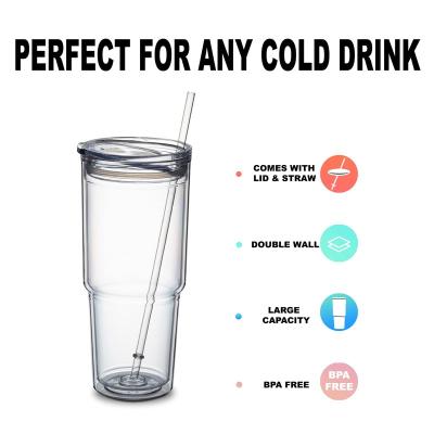 China TUMZAK 30oz Viable Plastic Insulated Tumblers With Lid, Double Wall Plastic Tumbler With Straw, Clear Reusable Plastic Cups for sale