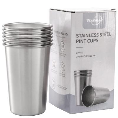 China Minimalist Tosnail 6 Pack 16 oz Stainless Steel Pint Cups Metal Cups Shatterproof Drinking Glasses Water Tumblers for Kids, Adults Indoor for sale