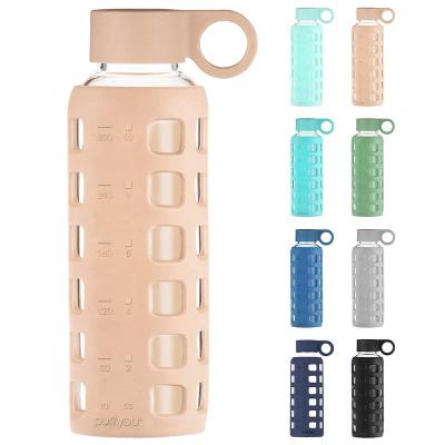 China Sustainable Premium Glass Water Bottle with Non-Slip Silicone Sleeve and Stainless Steel Lid Insert, (Hazel Nut, 12 oz) for sale