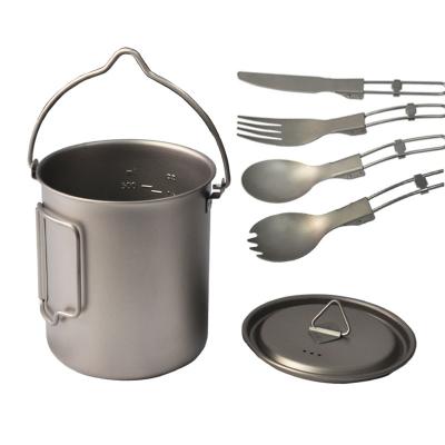 China Eco-friendly outdoor travel picnic pure titanium cooking pot spork knife set for sale