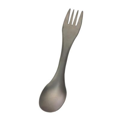 China Lightweight Customized Wholesale Eco - Friendly Camping 2 In 1 Round Titanium Spoon Fork for sale