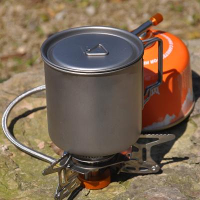 China 750ml outdoor camping pot mug bent handle eco-friendly ultralight titanium cookware portable with handles for sale