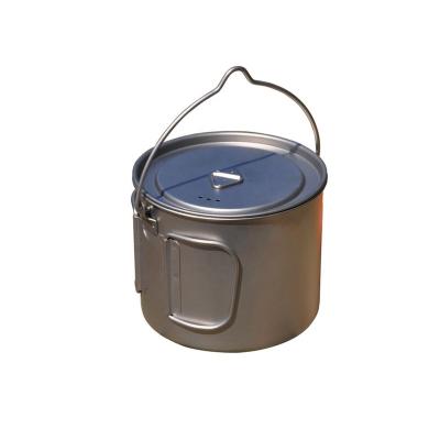 China Multifunctional Portable Eco-friendly Non-rusting Camping Equipment 1100ML Titanium Camping Cooking Set for sale