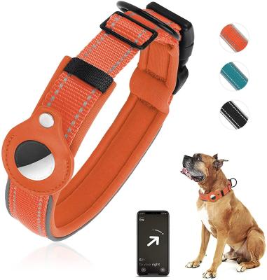 China Air Tag Accessories Pet Collar Apple Air Padded Reflective Padded Heavy Duty Dog Collar With Air Tag Holder Case for sale