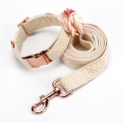 China 2021 Hot Sale Classic Pet Lace Strap Modern Flower Padded Dog Collar Leash Outdoor Walking Set for sale