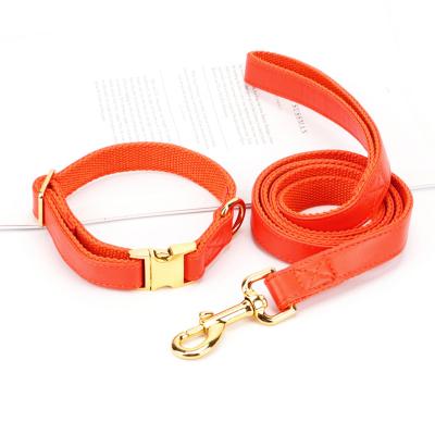 China 2021 Hot Sale Custom PU Leather Dog Collar and Leash Padded Adjustable With Cotton Strap Padded for sale