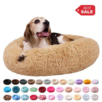 China Wholesale Washable Luxury Large Donut Waterproof Cat Bed Fur Mat Washable Fluffy Soft Faux Fur Cat Pet Dog Bed Round for sale