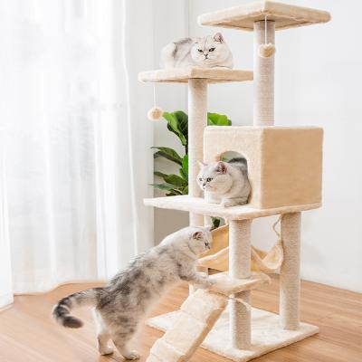 China Modern Natural Wood Large Sustainable Luxury Pet Furniture Activity Scratcher Cat Tree House Tower for sale