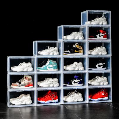 China Modern Custom Thicker Version Clear Plastic High Clear PS Personalized Open Magnet Side Shoe Sneaker Box For Shoe Storage for sale