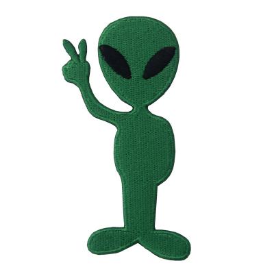 China Alien UFO Peace Sign Green Handmade Iron Sew On Embroidered Patch for sale