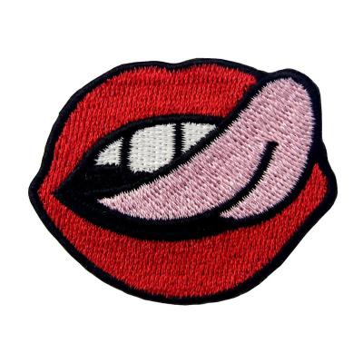 China Handmade Custom Embroidered Patch 3D Applique Embroidery Patches Iron On Lips Patch Free Sample for sale