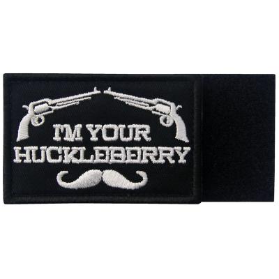 China Black and White Military Handmade I Am Your Huckleberry Army Embroidered Sew On Hook and Loop Patch for sale