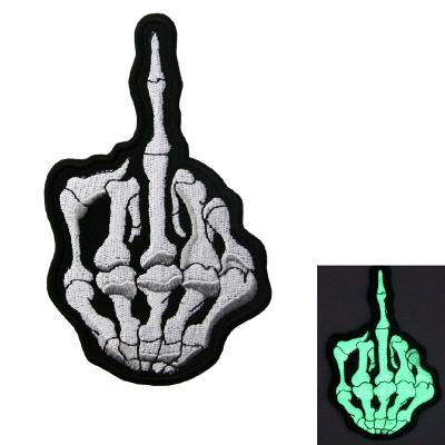 China Custom Embroidery Patch Shrink Proof Iron On Middle Finger Ghost Embroidery Patch for sale