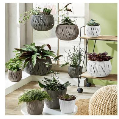 China European Style Eco-friendly Engrave Outdoor Decorative Ceramic Garden Balcony Wall Hanging Flower Planter for sale