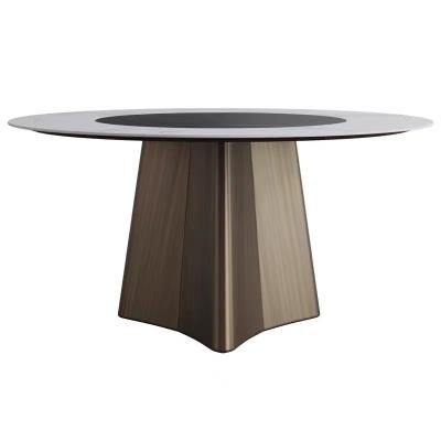 China Modern Extra large round brass color stainless steel dining table hotel project dining table dining room furniture manufacturer for sale