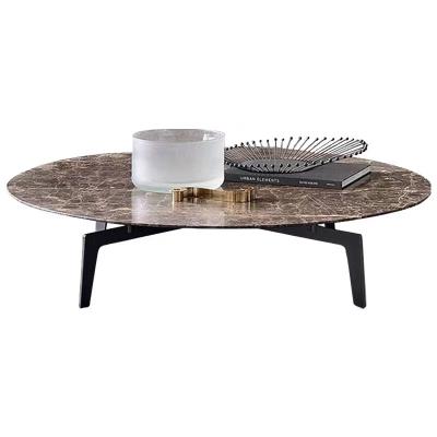 China Modern Italian Round Coffee Table Black Gold Metal Side Glass Marble Stone Mdf Wood Nest Of 3 Table Set Nesting Table for sale