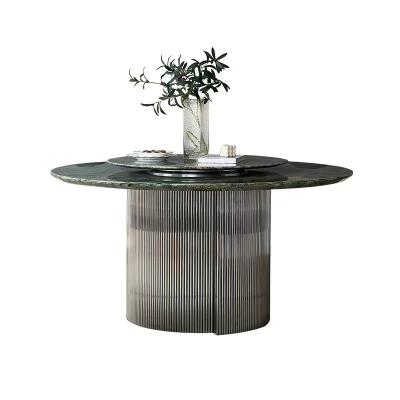 China Steady Light Luxury Mirror stainless steel natural marble dining table hotel restaurant table living room furniture for sale