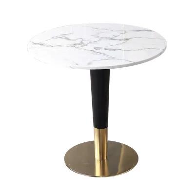 China Modern Luxury Bar Shop Round Coffee Side Table Fancy Hot Selling Marble titanium electroplate leg New Design for sale