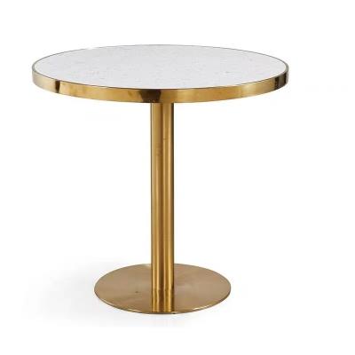 China Modern Hot Sale Coffee Round and Rectangle  Marble Stainless Steel Gold Leg Bistro Table Dining Table for sale