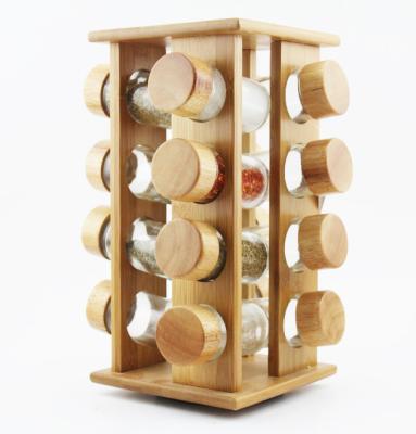 China Safety Natural Custom Kitchen Spice Rack Wooden Spice Jar Rotating Rack for sale