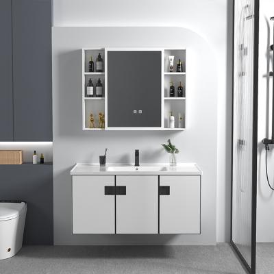 China Modern Aluminum bathroom vanity cabinet set home furniture lavabo ceramic wash basin cheap price mirror cabinet for sale