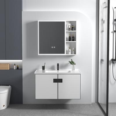 China Modern Aluminium simple design hotel wash basin bathroom sink cabinet set with mirror basin cabinet for sale