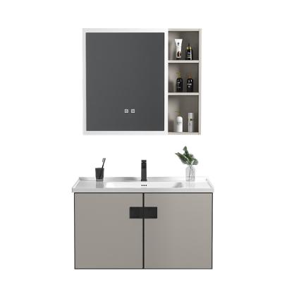 China Modern Bathroom Furniture Modern Wall Mounted Luxury Nordic Basin Bathroom Set Vanity Cabinet With LED Mirror for sale