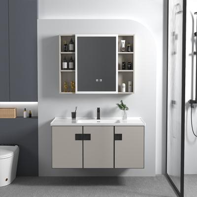 China Modern Bathroom main cabinet wash basin modern mounted mirrored grey set nordic hotel toilet vanity for sale