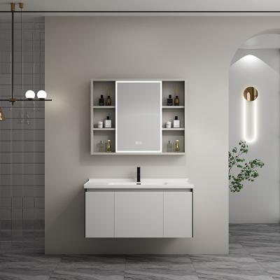 China Modern Luxury PVC Bathroom Vanity Supplier Mirror Cabinet Modern Smart Wall Mounted Bathroom Vanity Set for sale