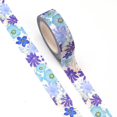 China Blue Flower Washi Tape Laminated Waterproof Custom Printed Washi Tape for sale