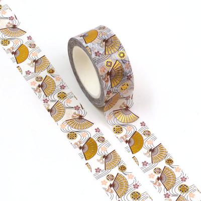 China Japanese Manzawa Waterproof Wholesale Custom Gold Foil Fan Washi Tape 20mm x 10m for sale