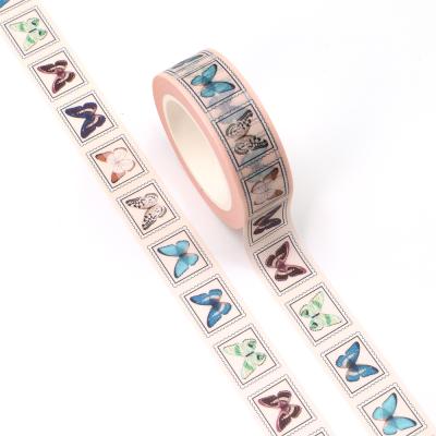 China Wholesale Custom Waterproof Manzawa Butterfly Stamp Washi Tape 15mm x 10m CMYK for sale