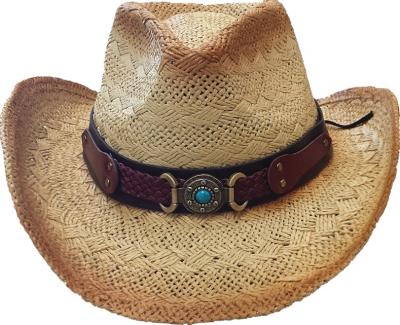 China Unisex Wholesale Cowboy Picture Summer Paper Hats With Belt Decoration for sale