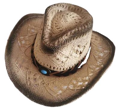 China Image Wholesale Straw Cowboy Hat Shapable Brim Western Sombreros Interior for sale