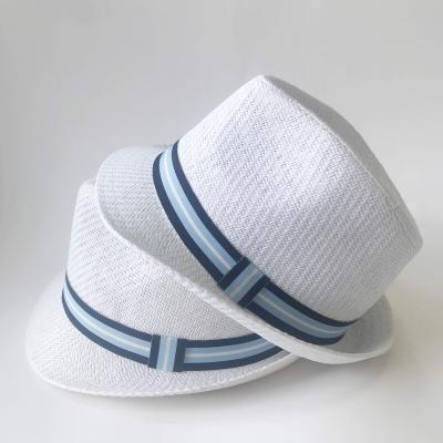 China Custom Picture Straw Panama Stripe Sun Summer Beach Fedora Paper Straw Hat For Men for sale